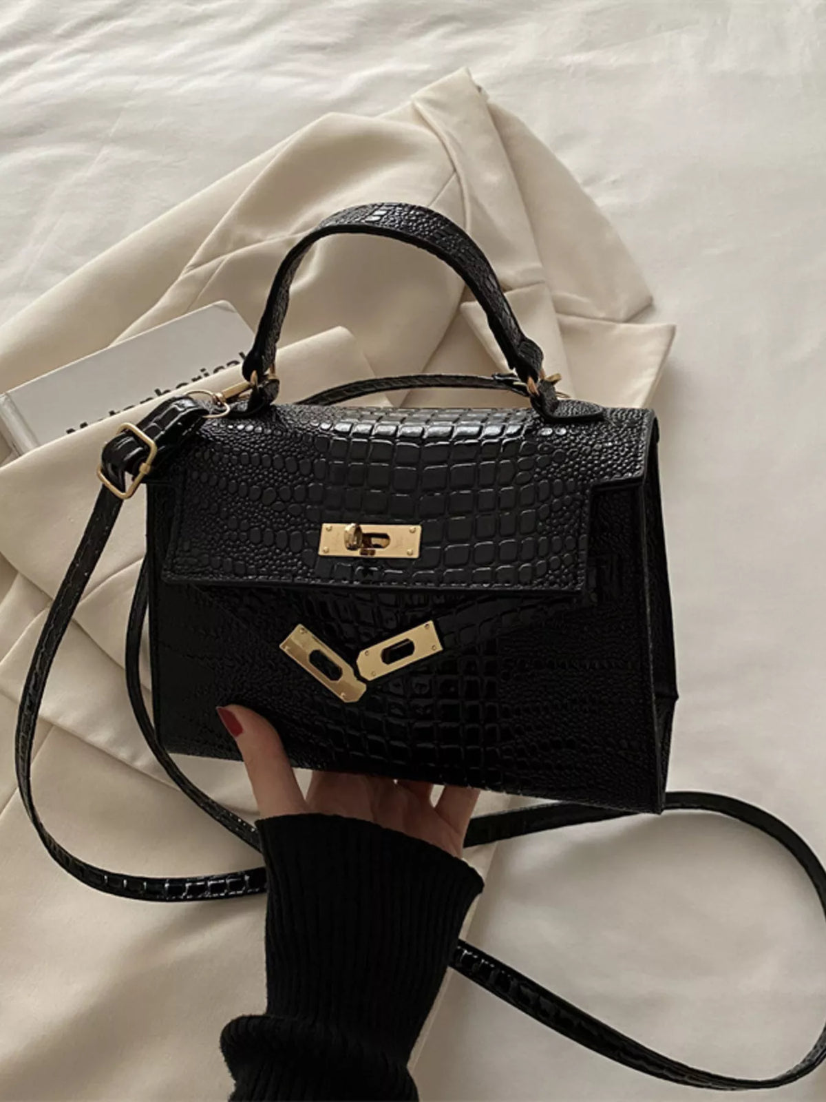Croc-Embossed Mini Crossbody Bag