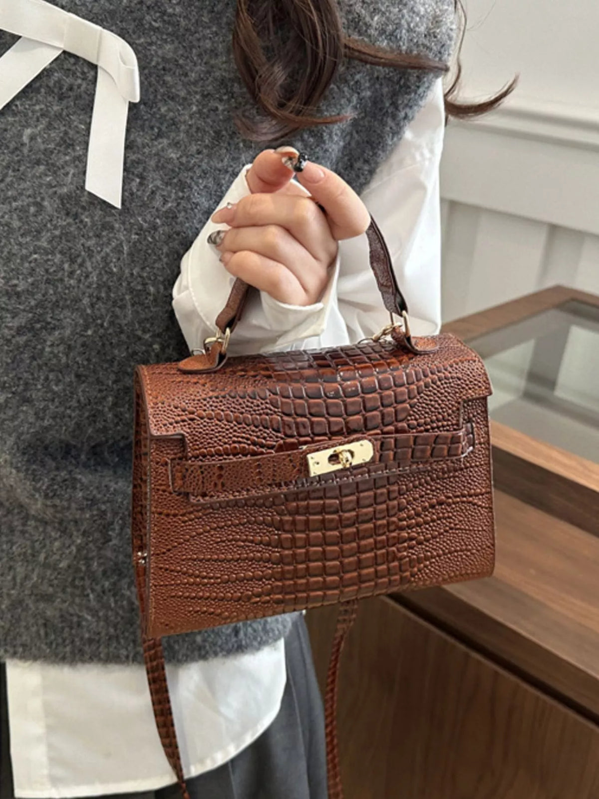 Croc-Embossed Mini Crossbody Bag