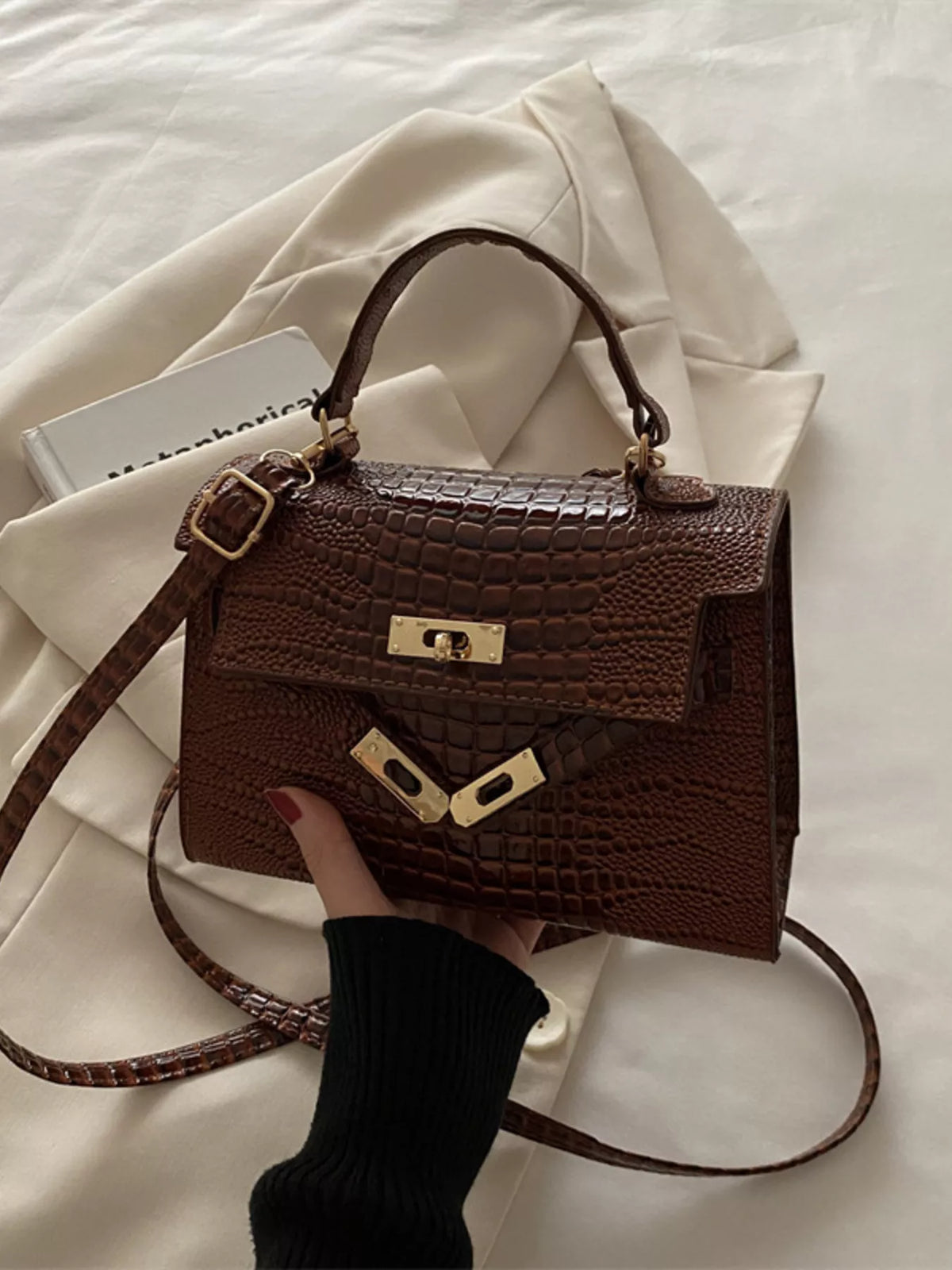 Croc-Embossed Mini Crossbody Bag
