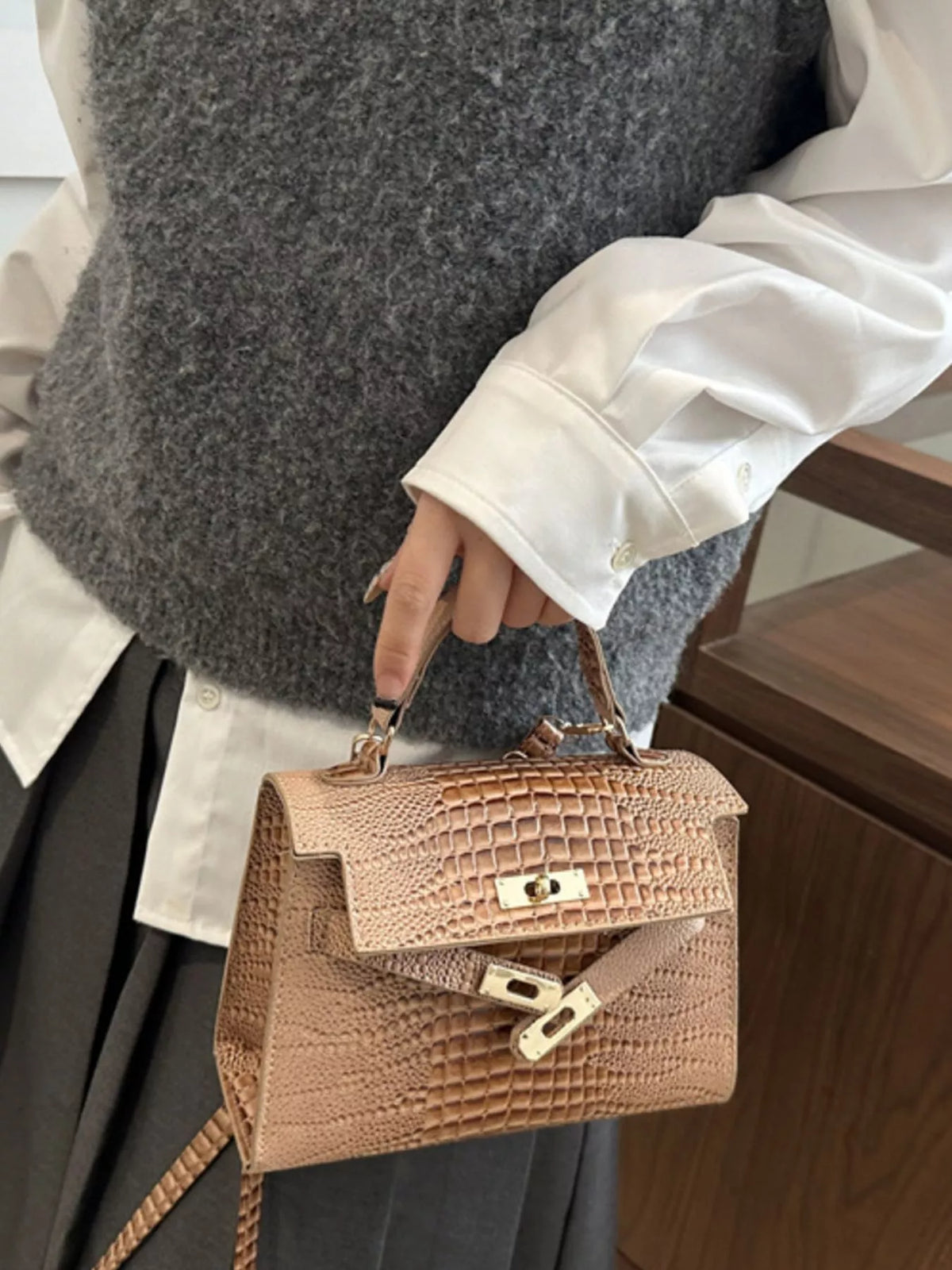 Croc-Embossed Mini Crossbody Bag