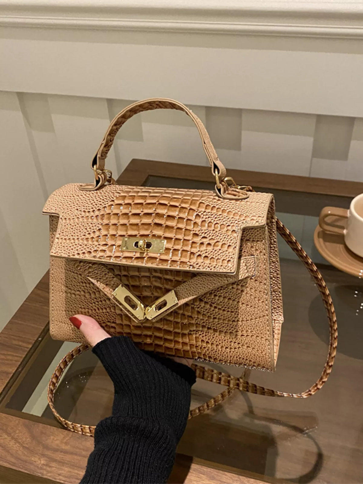 Croc-Embossed Mini Crossbody Bag