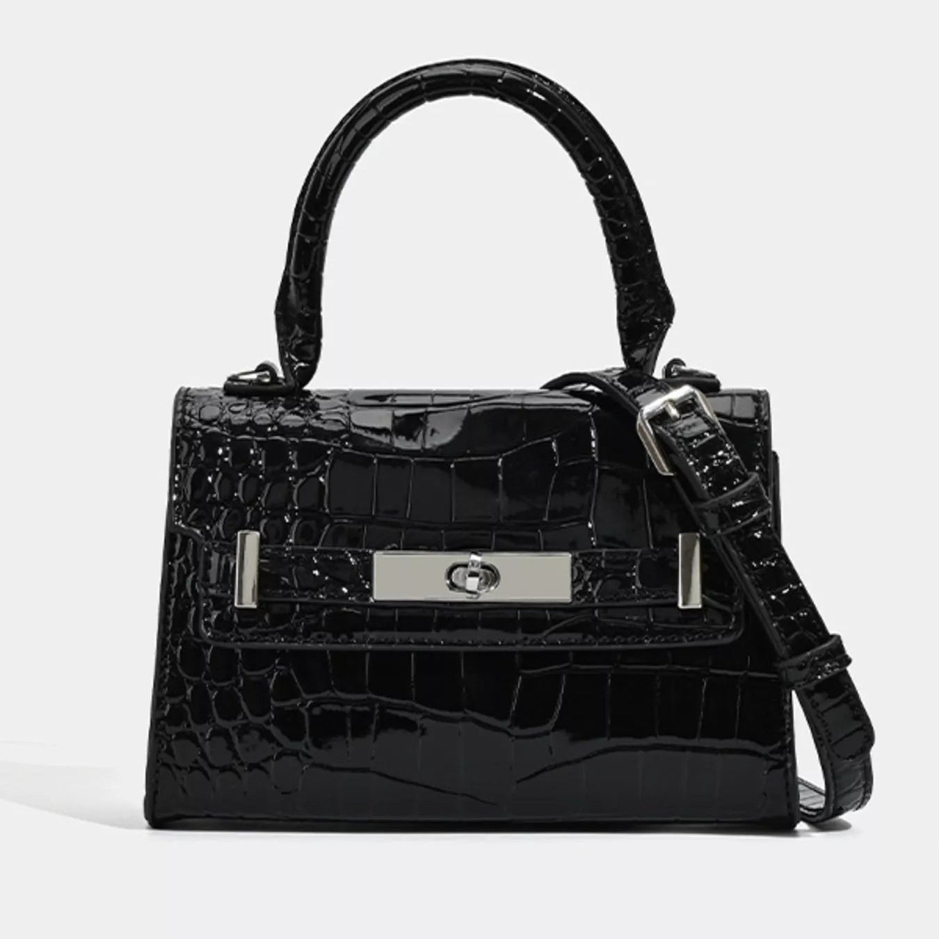 Croc-Embossed Vegan Leather Top Handle Handbag