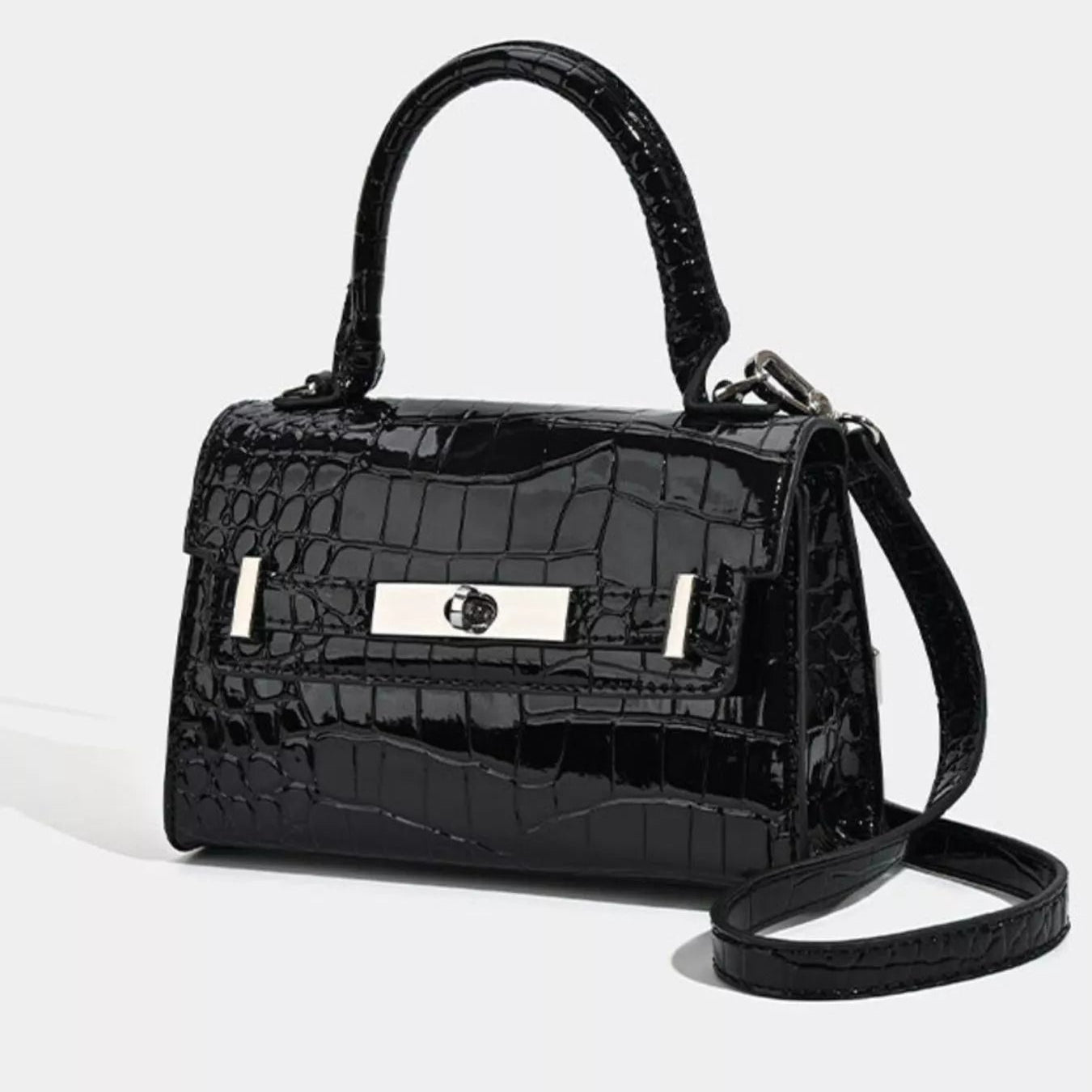 Croc-Embossed Vegan Leather Top Handle Handbag