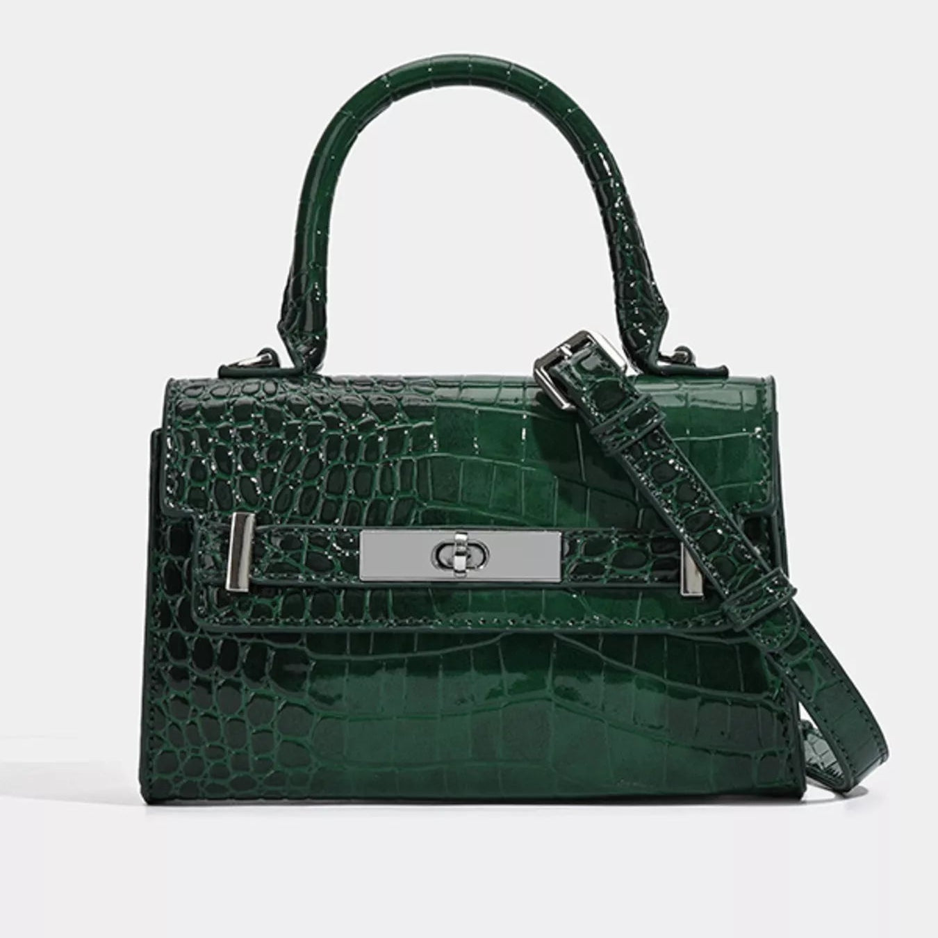 Croc-Embossed Vegan Leather Top Handle Handbag