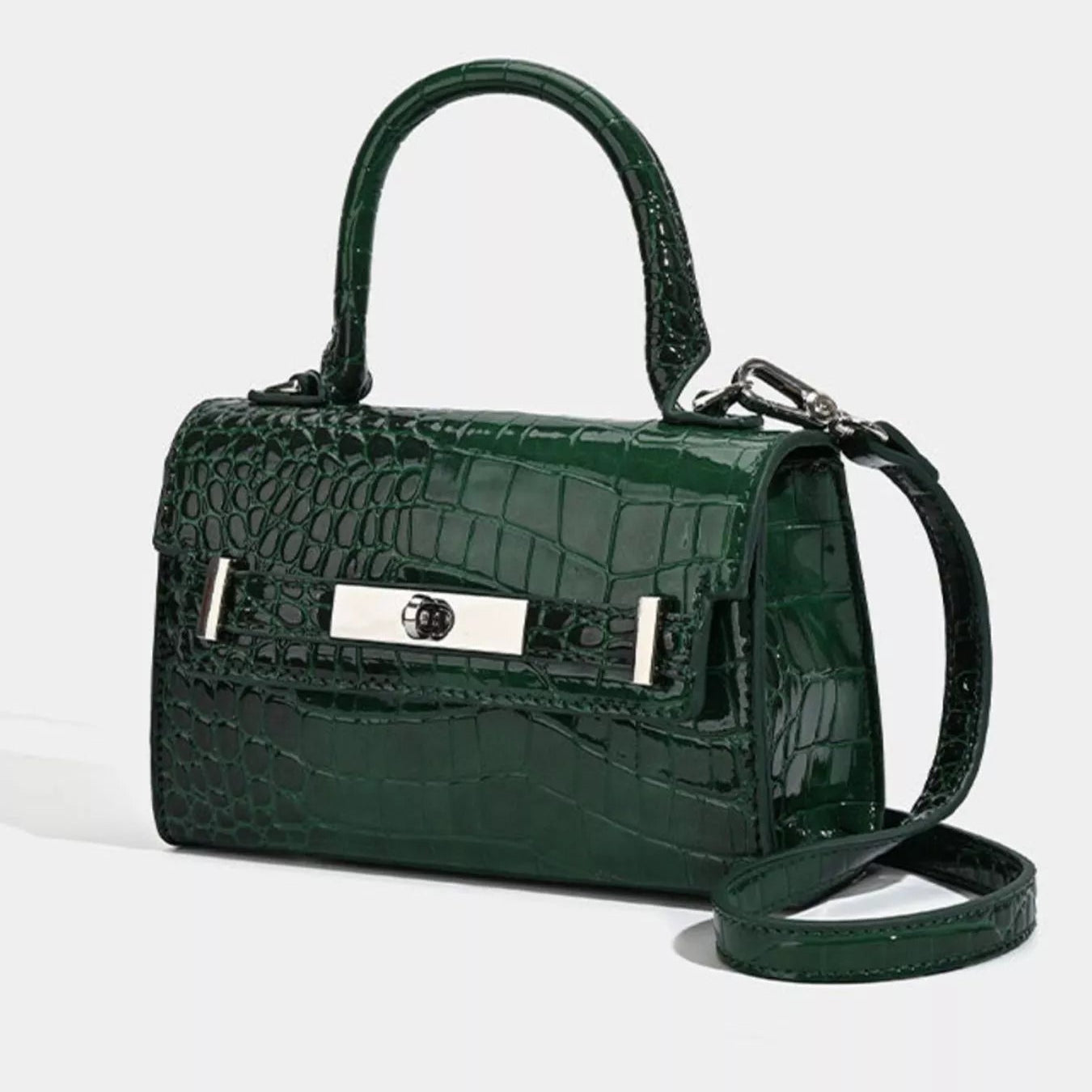 Croc-Embossed Vegan Leather Top Handle Handbag