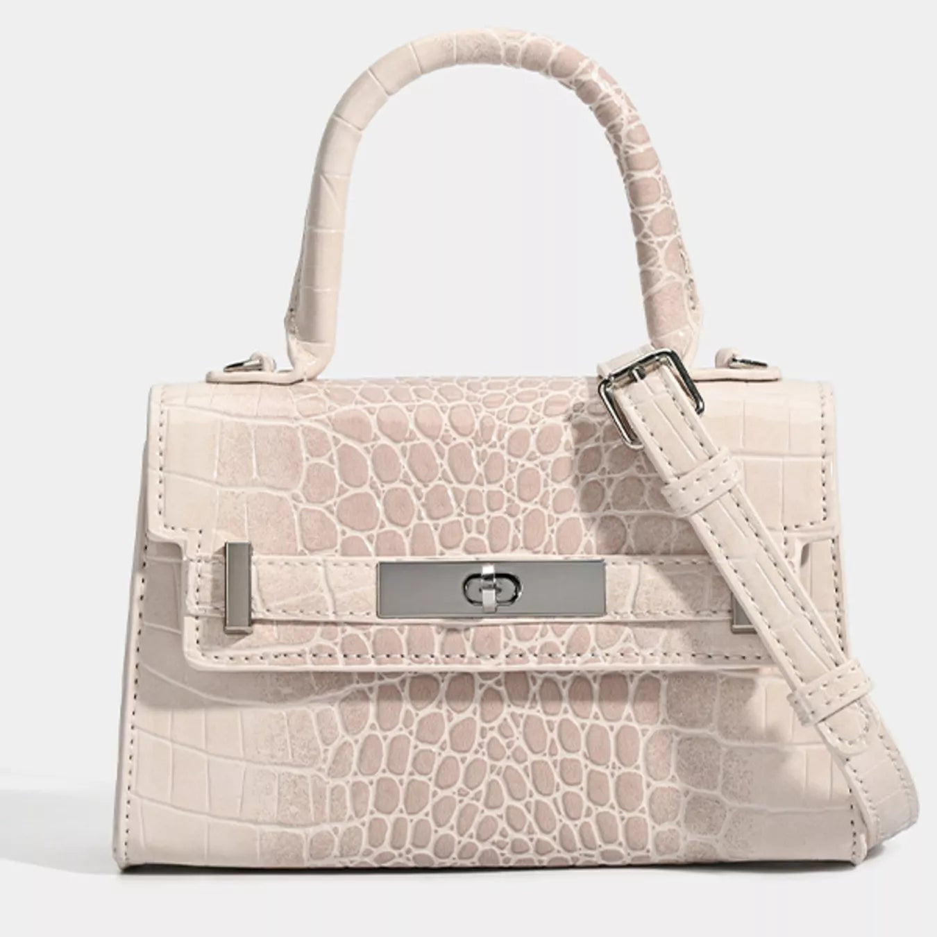 Croc-Embossed Vegan Leather Top Handle Handbag