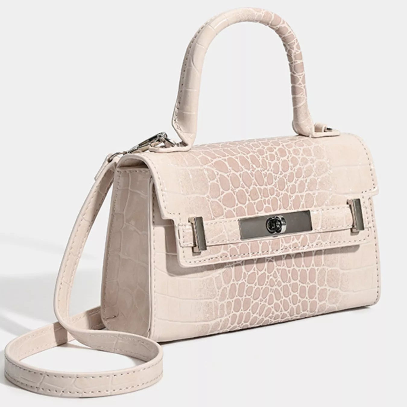 Croc-Embossed Vegan Leather Top Handle Handbag