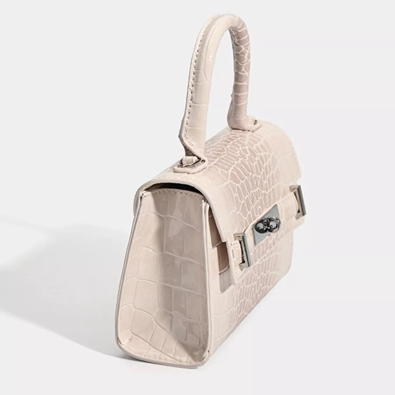 Croc-Embossed Vegan Leather Top Handle Handbag