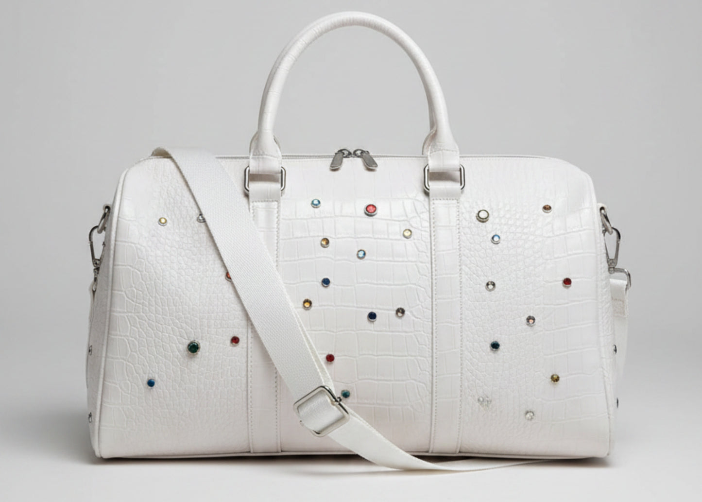 Crocodile Embossed Studded Vegan Leather Travel Bag