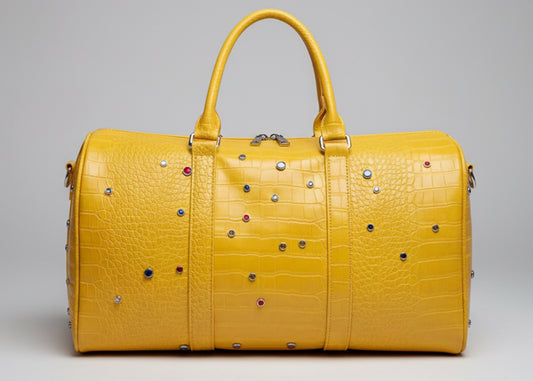 Crocodile Embossed Studded Vegan Leather Travel Bag