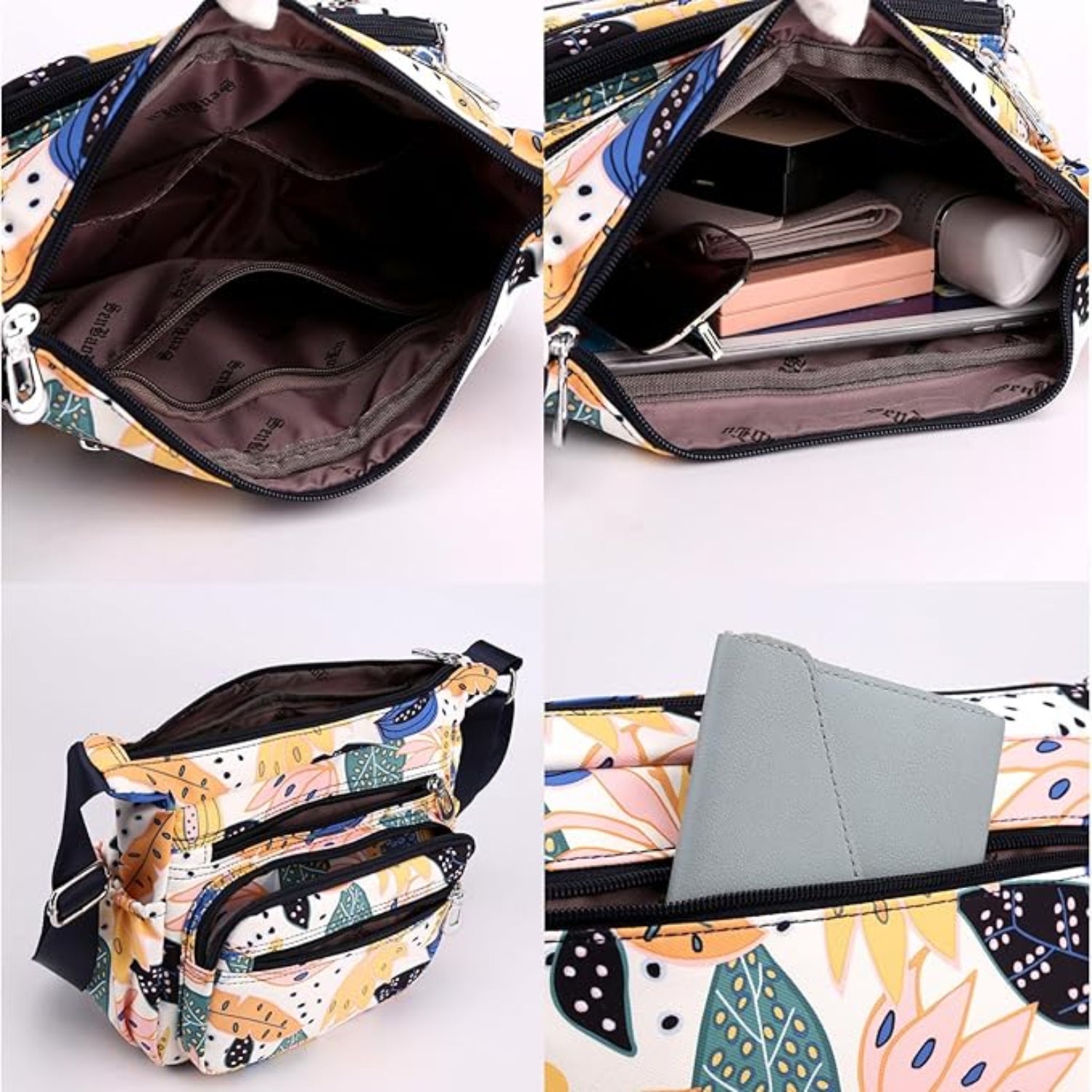 Crossbody Bag Satchel Purse with Multi Zipper Pockets - Lily Bloom