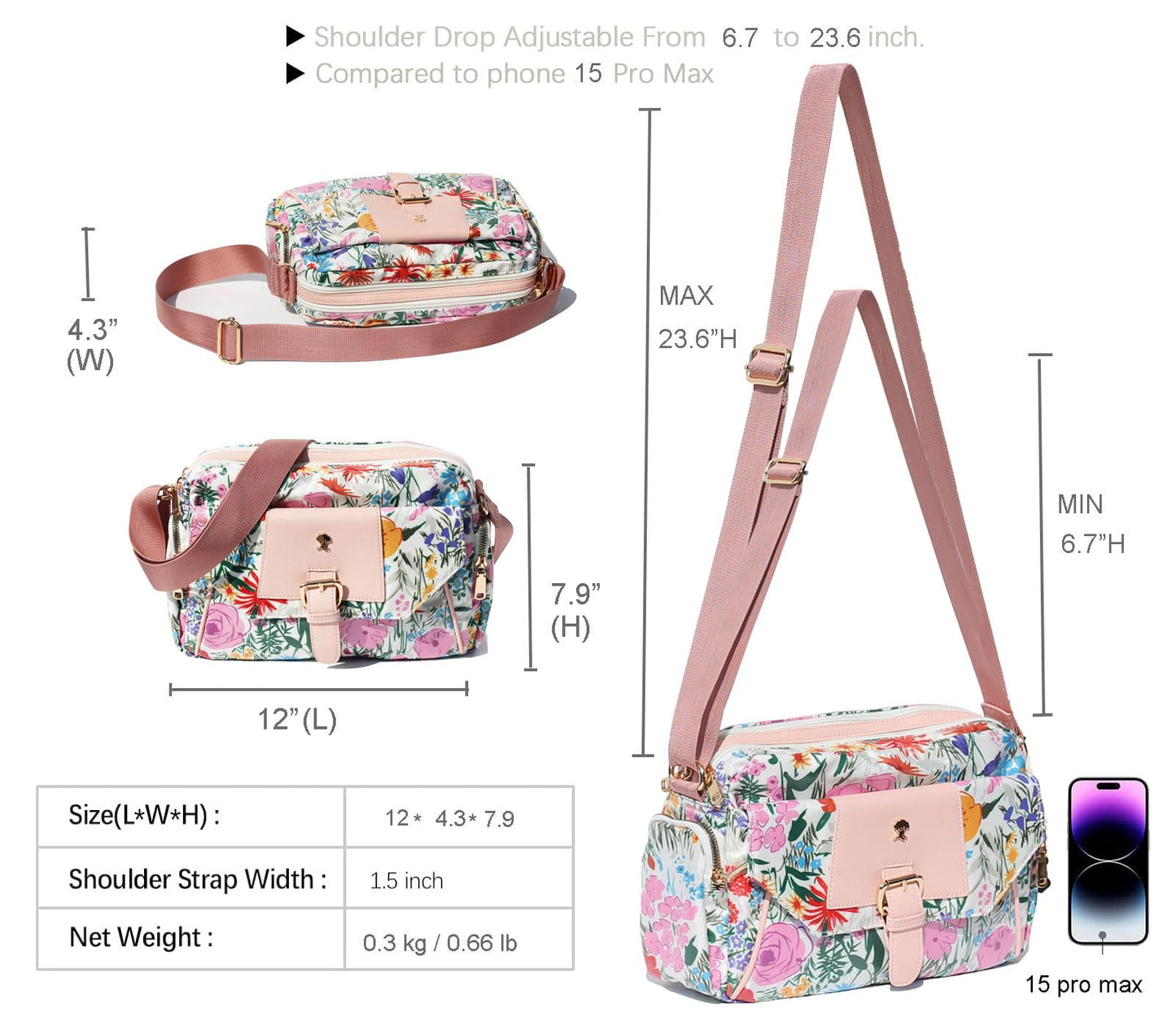 Crossbody Bag with 2 Detachable Straps | Lily Bloom
