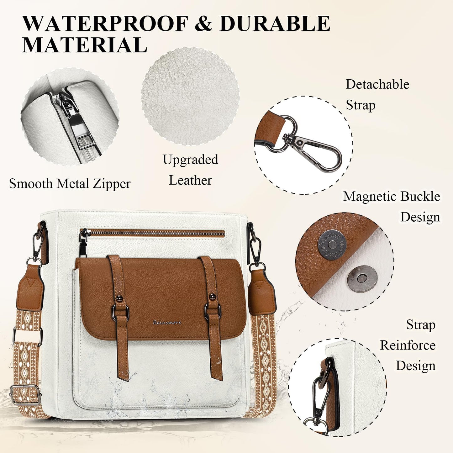 Waterproof Leather Crossbody Lightweight Shoulder Handbag | Lily Bloom
