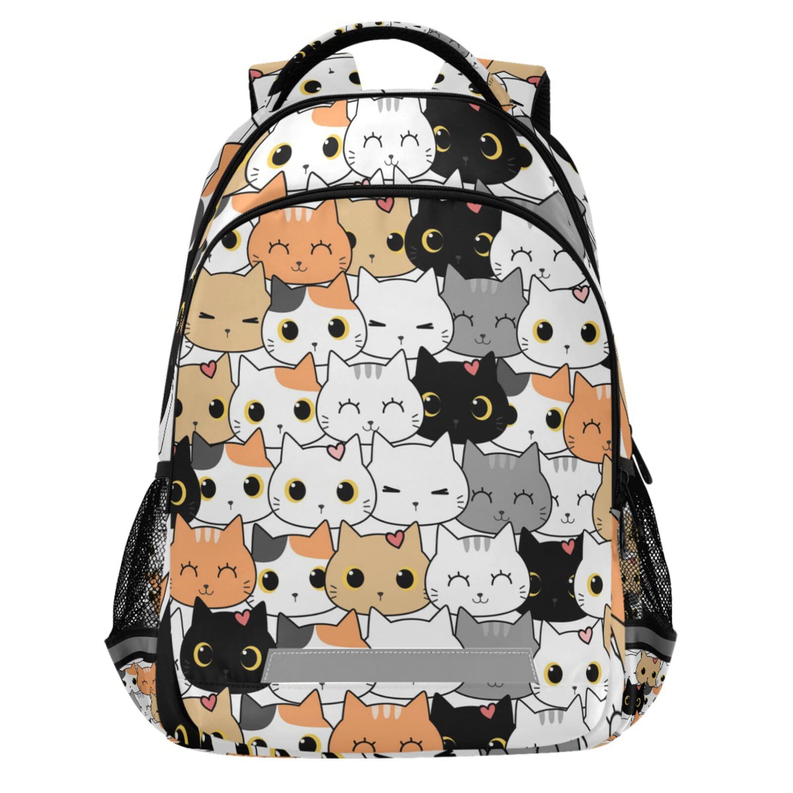 Cute Cat Wide Shoulder Strap Backpack Lightweight Reflective Strip