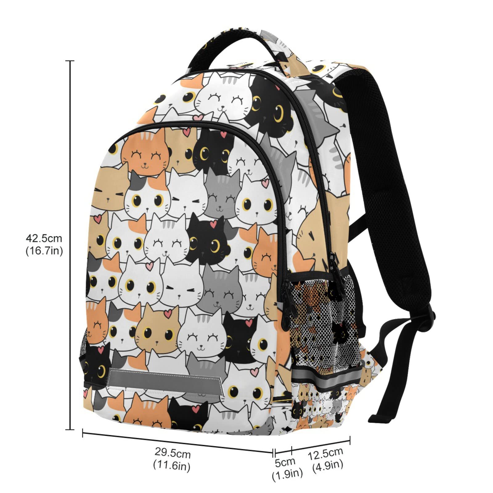 Cute Cat Wide Shoulder Strap Backpack Lightweight Reflective Strip
