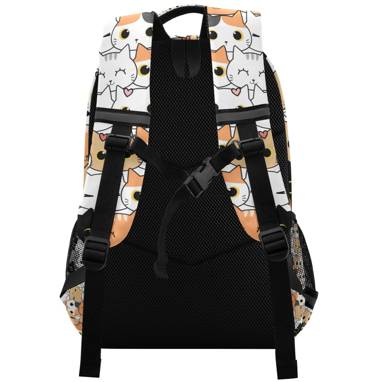 Cute Cat Wide Shoulder Strap Backpack Lightweight Reflective Strip
