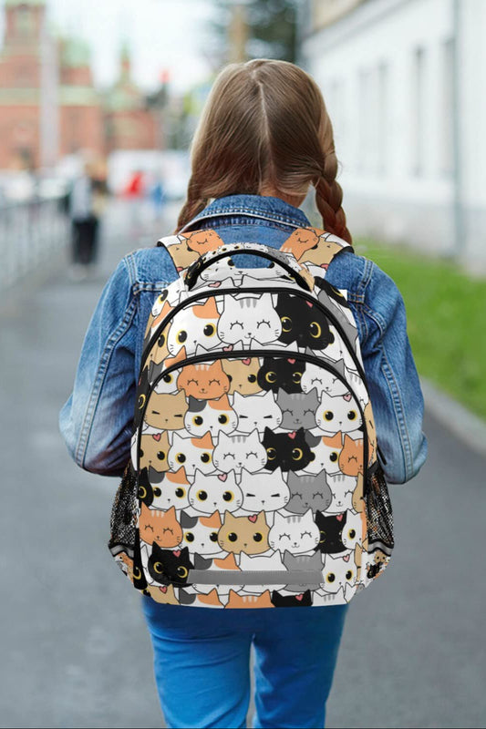 Cute Cat Wide Shoulder Strap Backpack Lightweight Reflective Strip