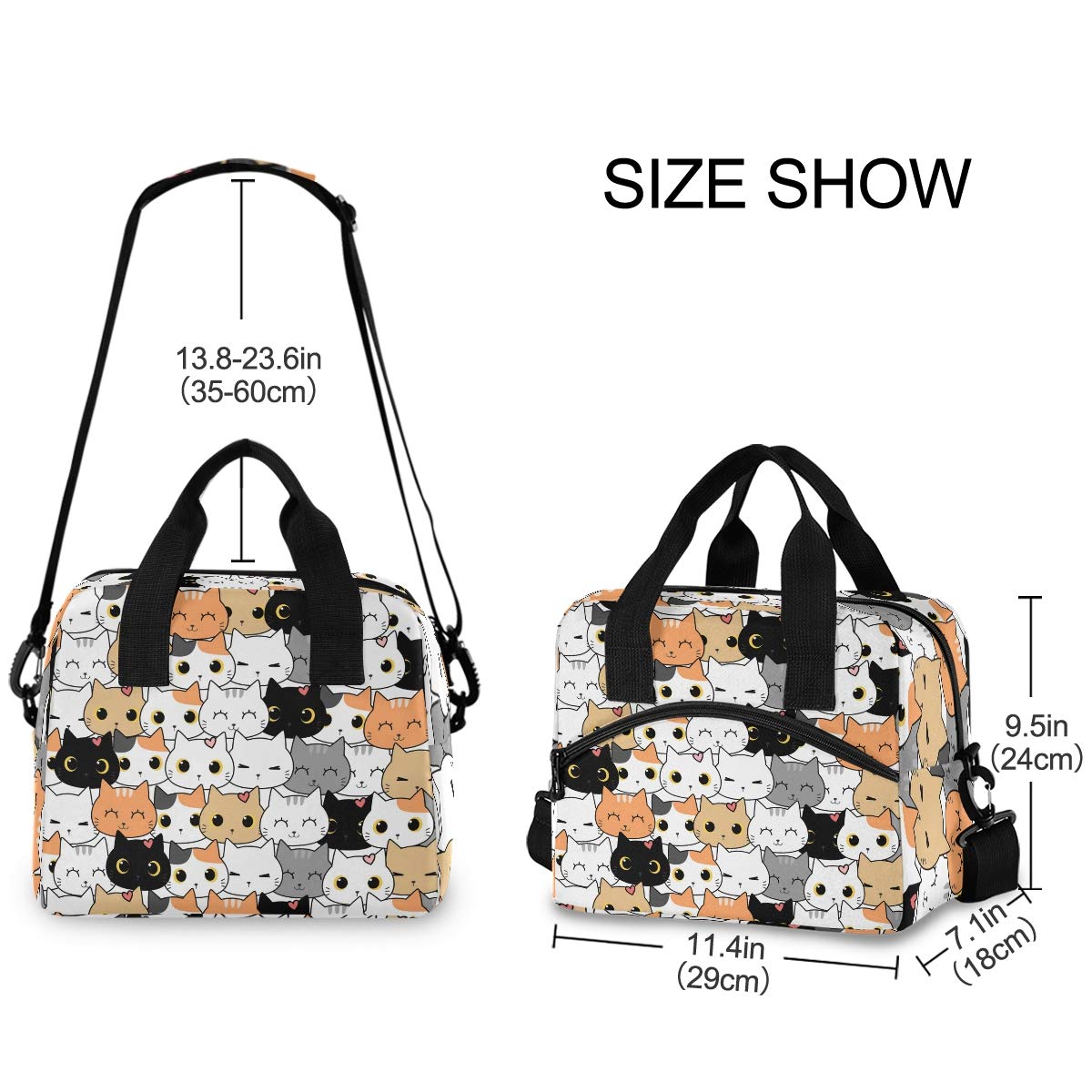 Cute Cats Insulated Lunch Bag Adjustable Shoulder Strap