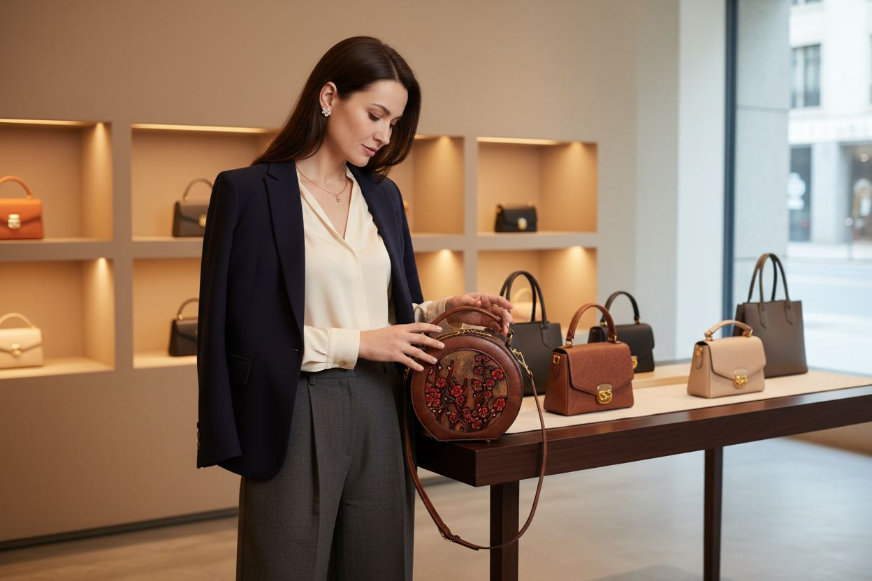 Vintage Handbag Shoulder Luxurious Designer Round Embossed Bag