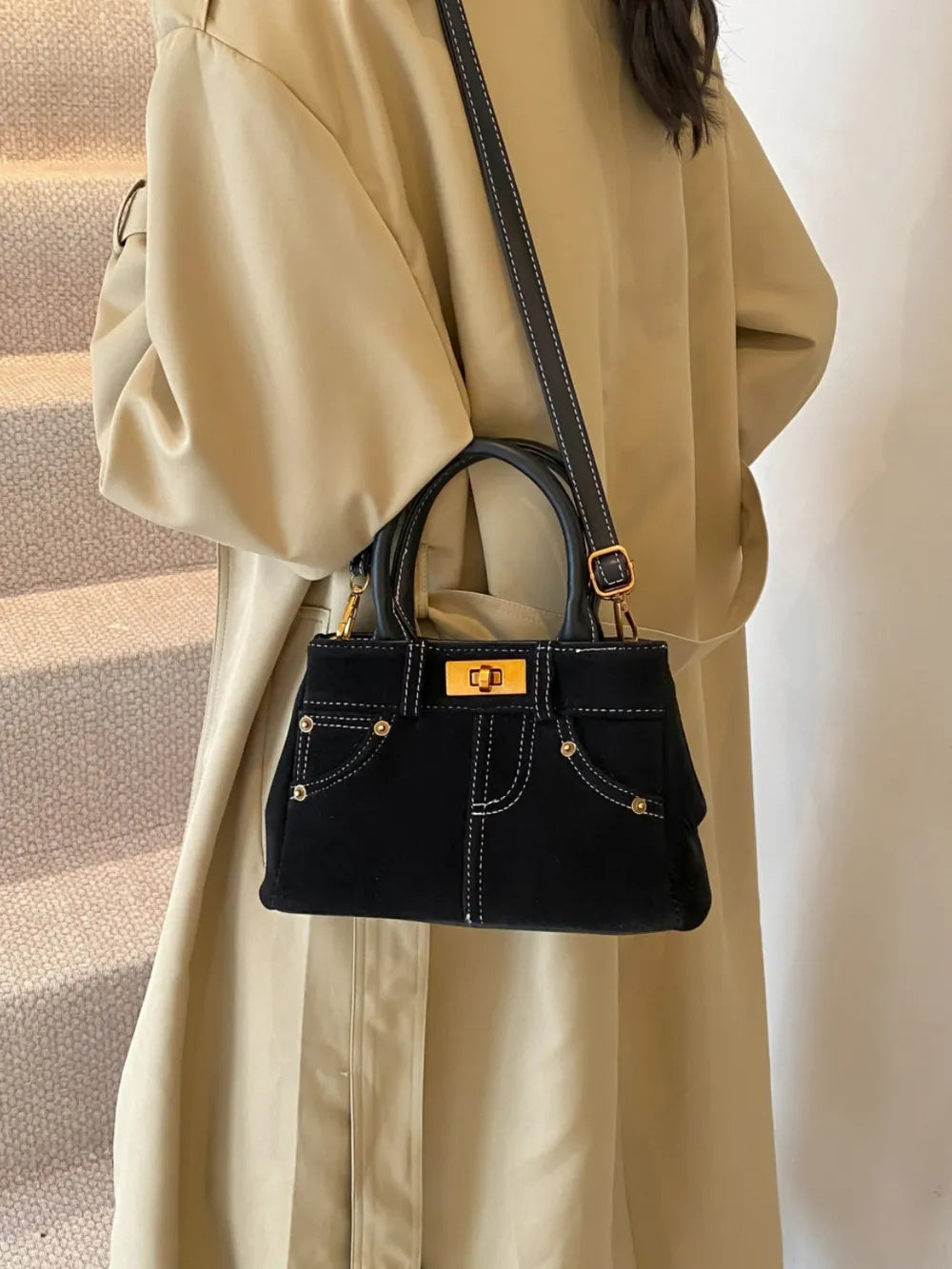 Suede Adjustable Strap Double-Use Handbag | Lily Bloom