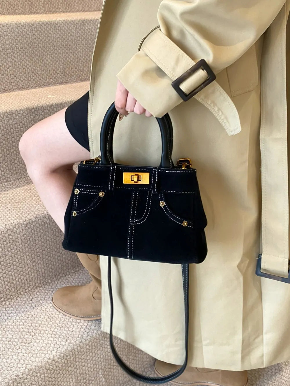 Suede Adjustable Strap Double-Use Handbag | Lily Bloom