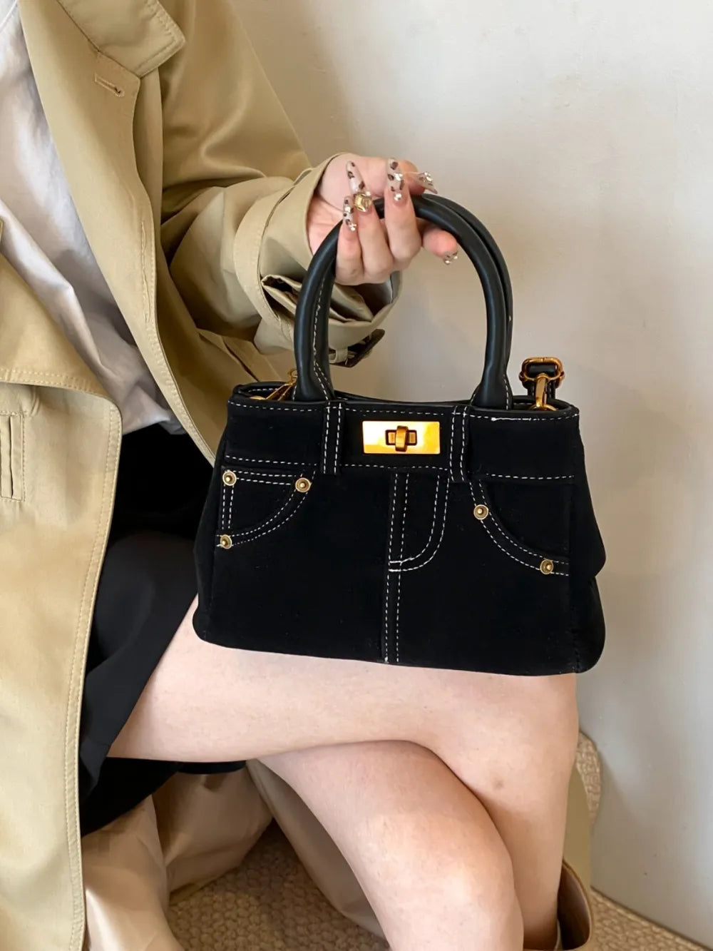 Suede Adjustable Strap Double-Use Handbag | Lily Bloom