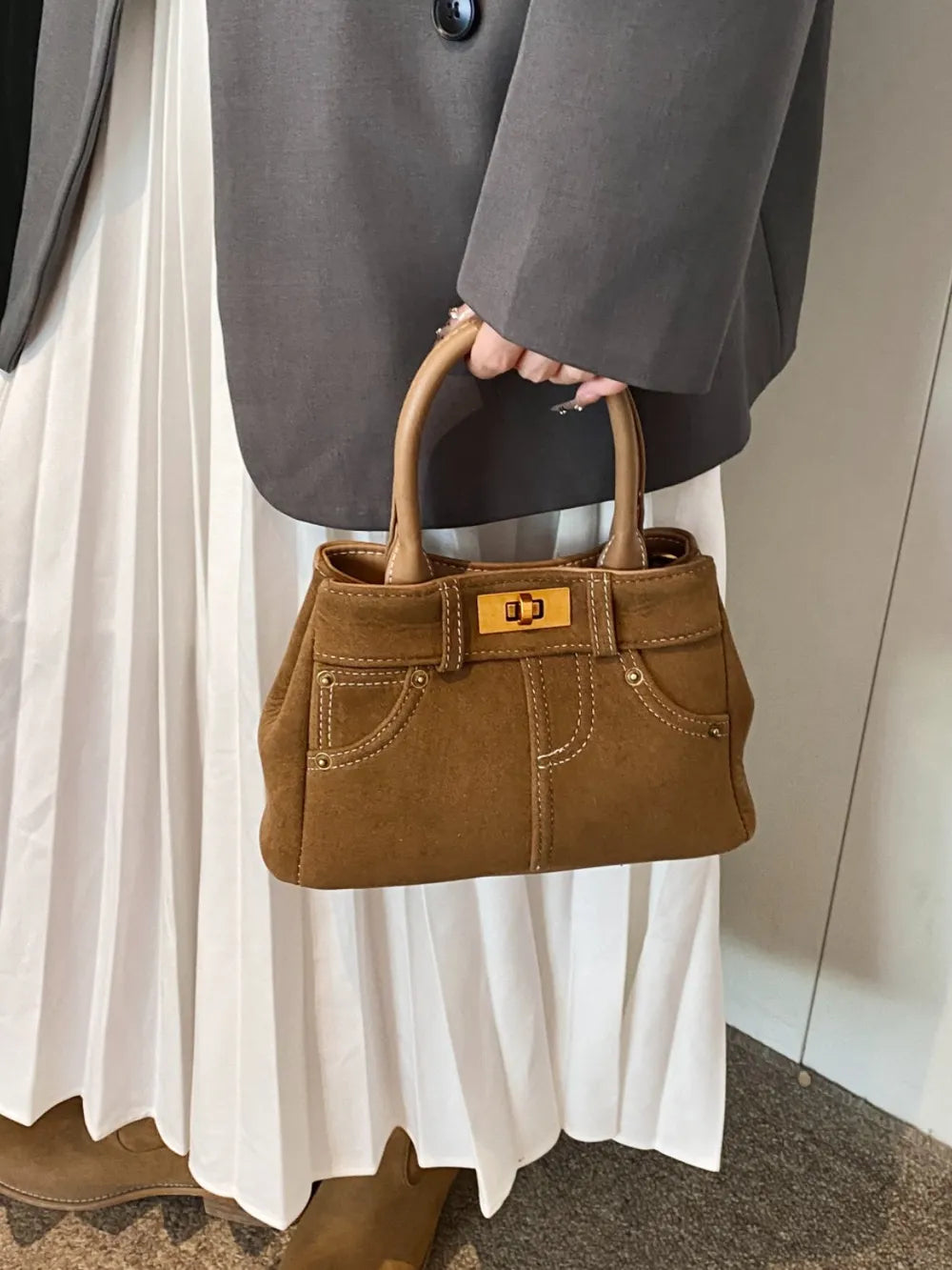 Suede Adjustable Strap Double-Use Handbag | Lily Bloom