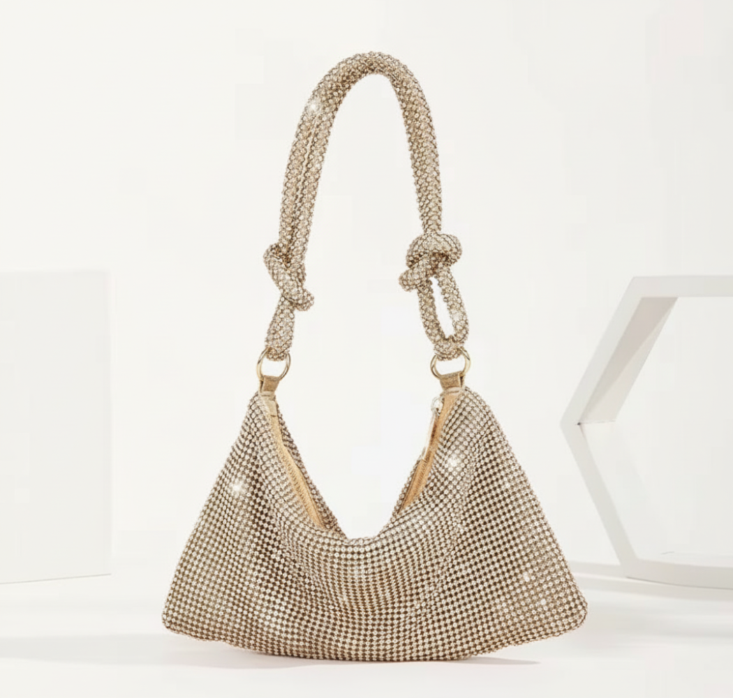 Elegant Rhinestone Studded Hobo Bag