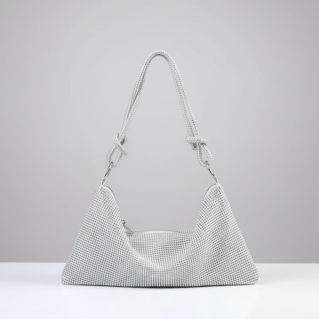 Elegant Rhinestone Studded Hobo Bag