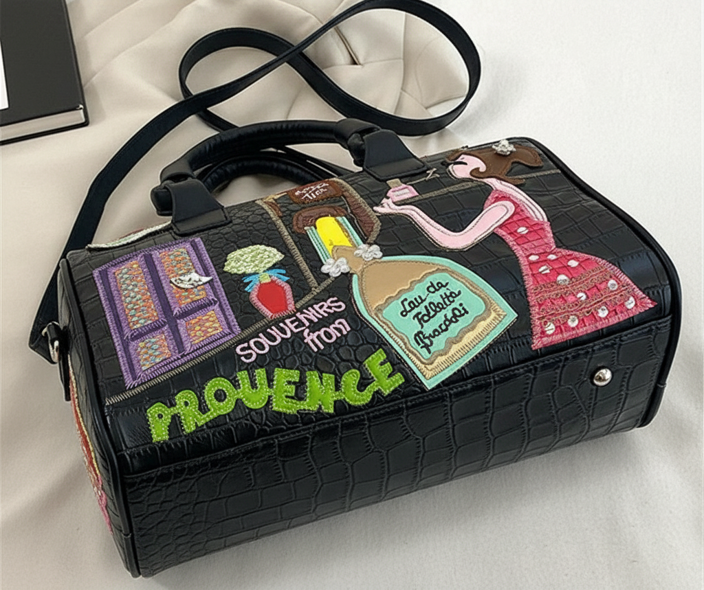 Elegantly embroidered women's handbag in a charming French style