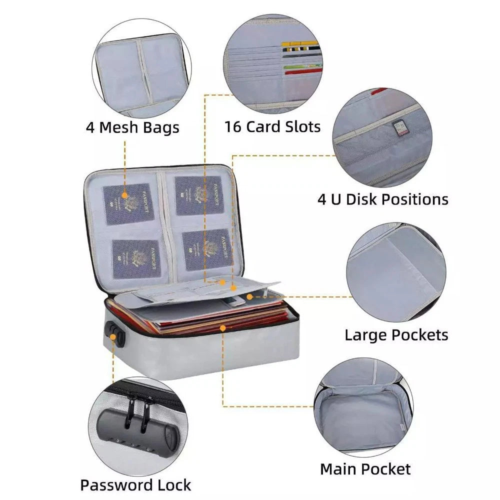 Fireproof Waterproof Lockable Safe Organizer Bag