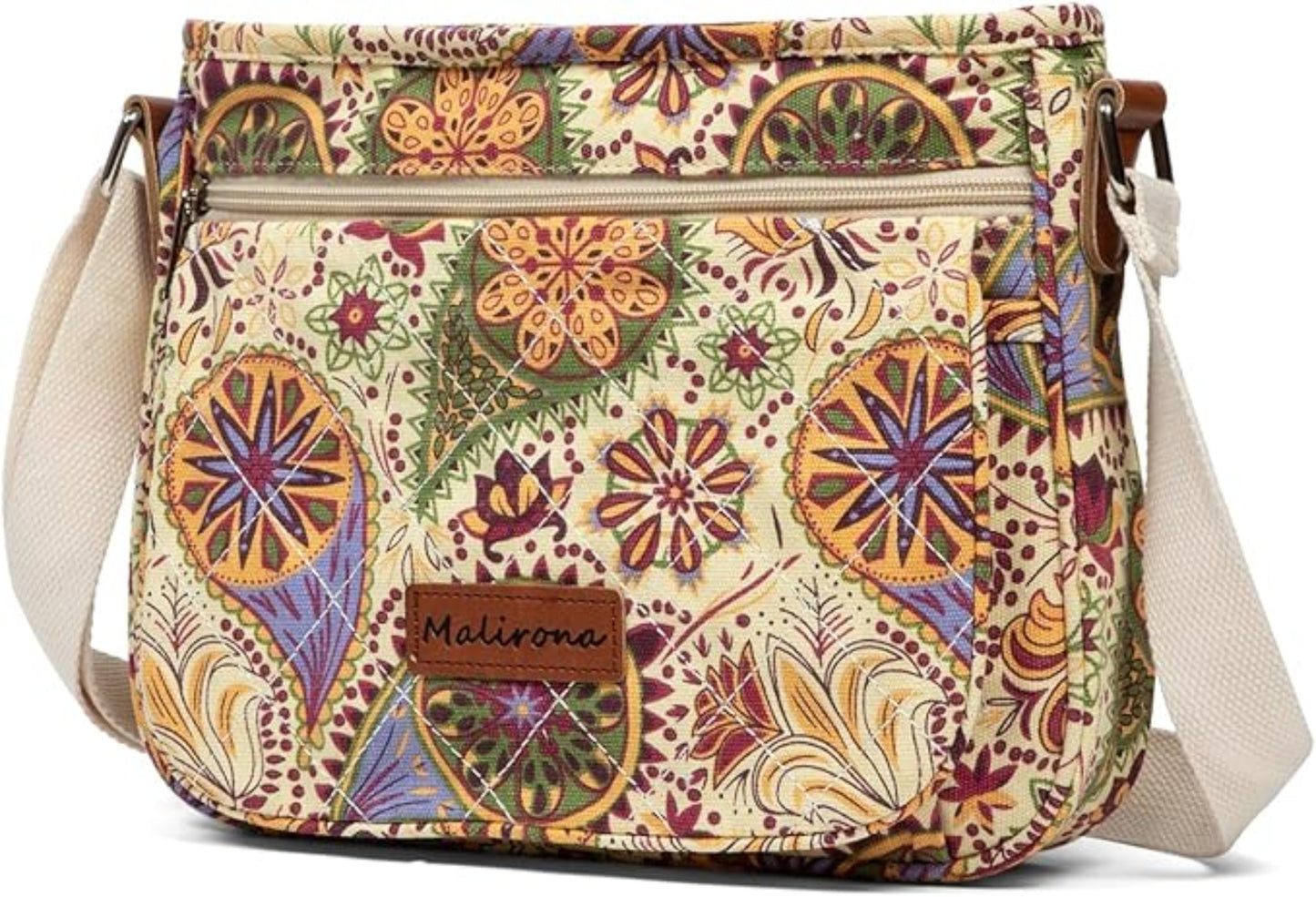 Floral Crossbody Canvas Messenger Handbag Multi Pocket Satchel Purse - Lily Bloom