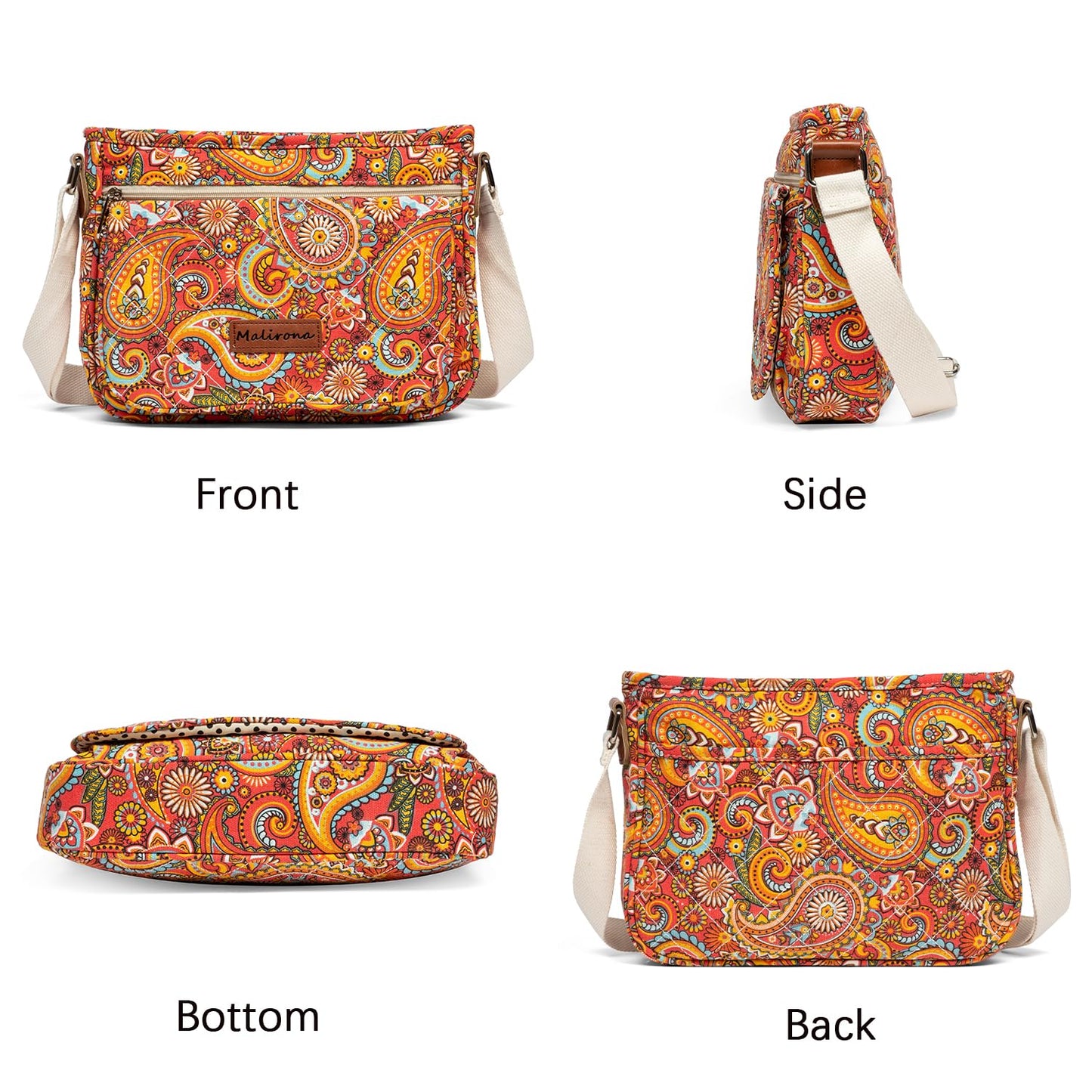 Floral Crossbody Canvas Messenger Handbag Multi Pocket Satchel Purse - Lily Bloom Store
