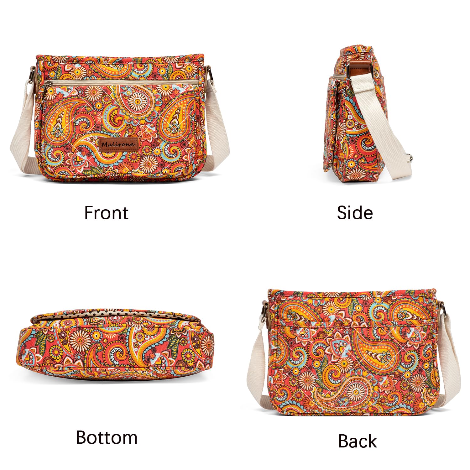 Floral Crossbody Canvas Messenger Handbag Multi Pocket Satchel Purse - Lily Bloom Store