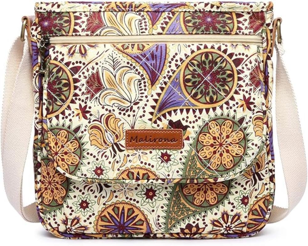 Floral Crossbody Canvas Messenger Handbag Multi Pocket Satchel Purse - Lily Bloom Store