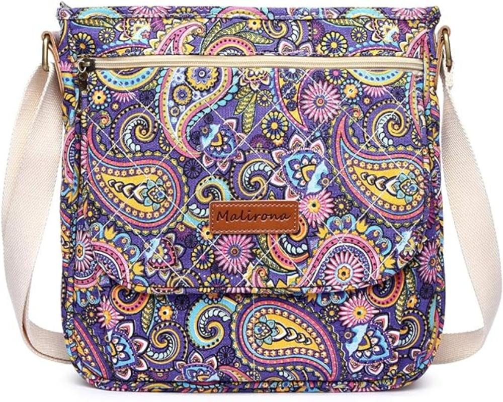 Floral Crossbody Canvas Messenger Handbag Multi Pocket Satchel Purse - Lily Bloom Store