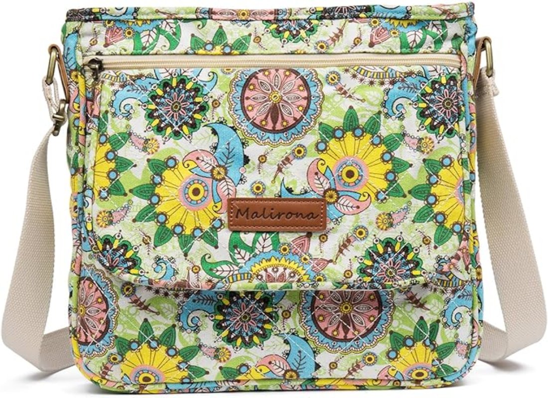 Floral Crossbody Canvas Messenger Handbag Multi Pocket Satchel Purse - Lily Bloom Store