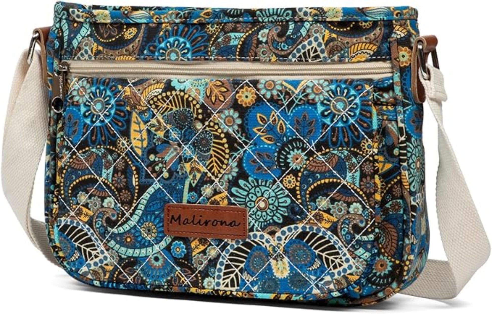 Floral Crossbody Canvas Messenger Handbag Multi Pocket Satchel Purse