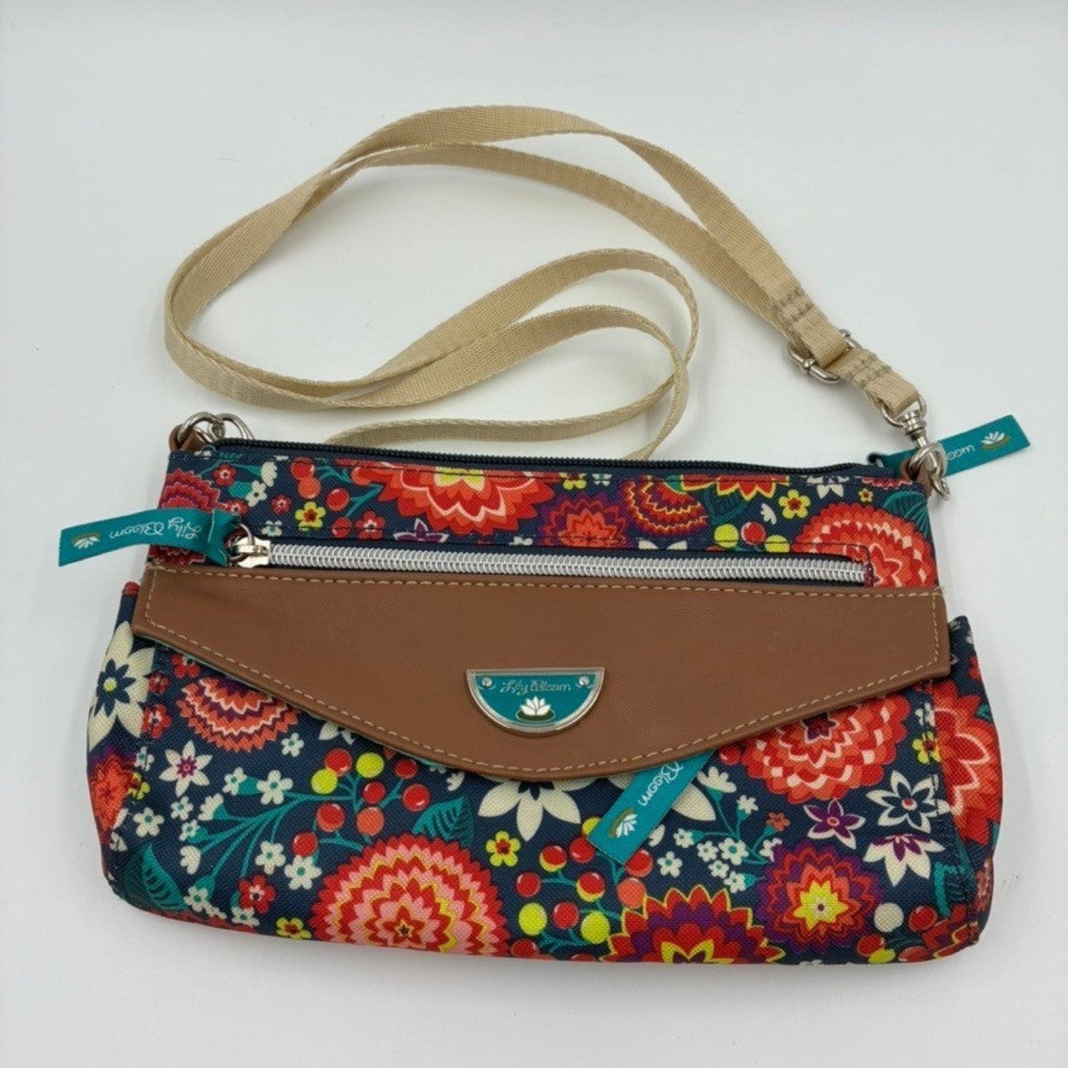 Floral Crossbody Trim Multicolor Wristlet Bag