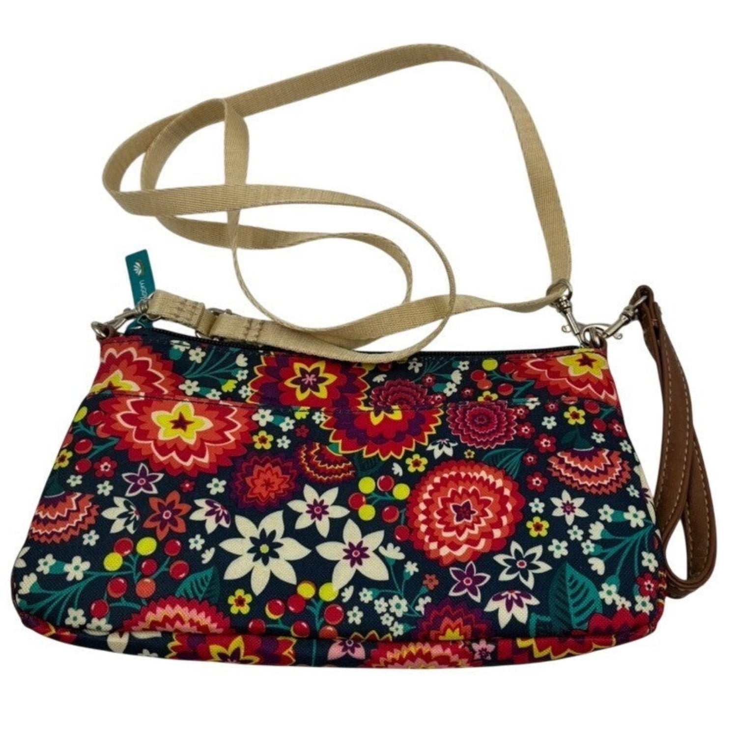 Floral Crossbody Trim Multicolor Wristlet Bag
