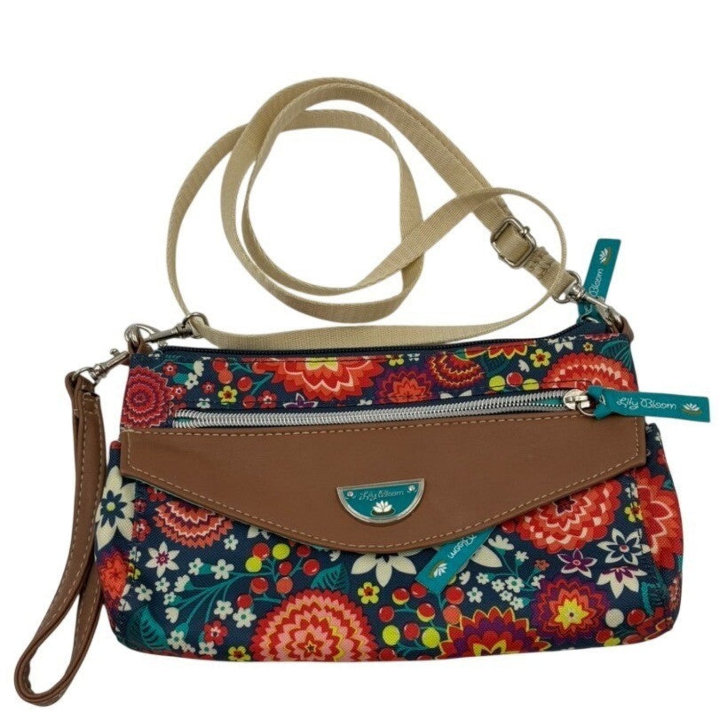 Floral Crossbody Trim Multicolor Wristlet Bag