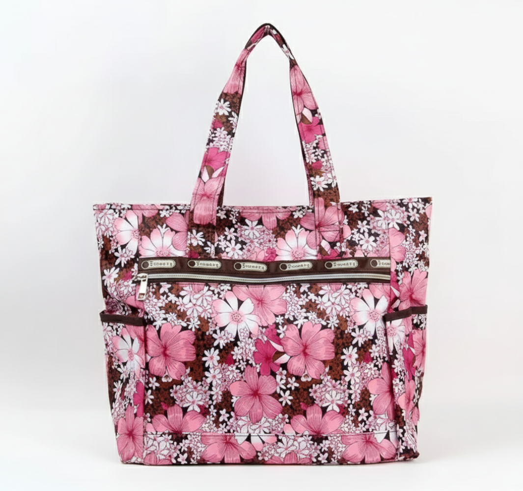 Floral Zipper Shoulder Bag Tote Bag Multi Pockets