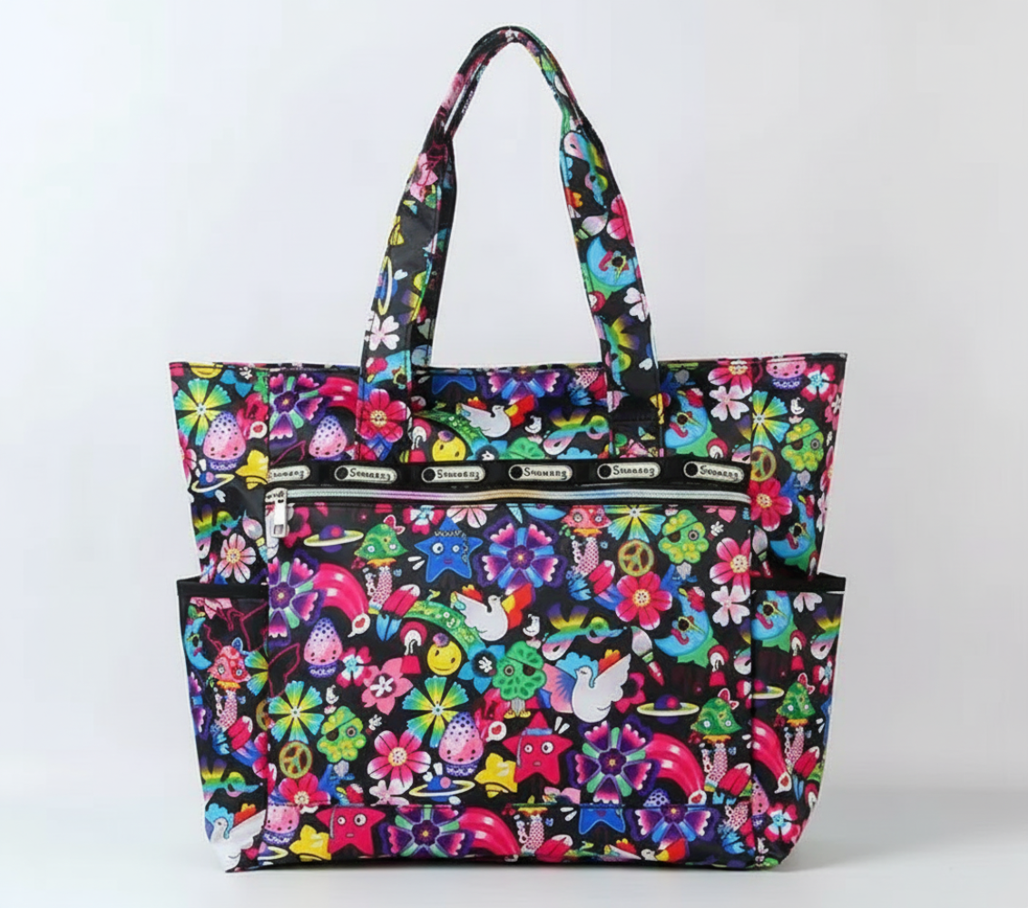 Colorful floral-patterned tote bag