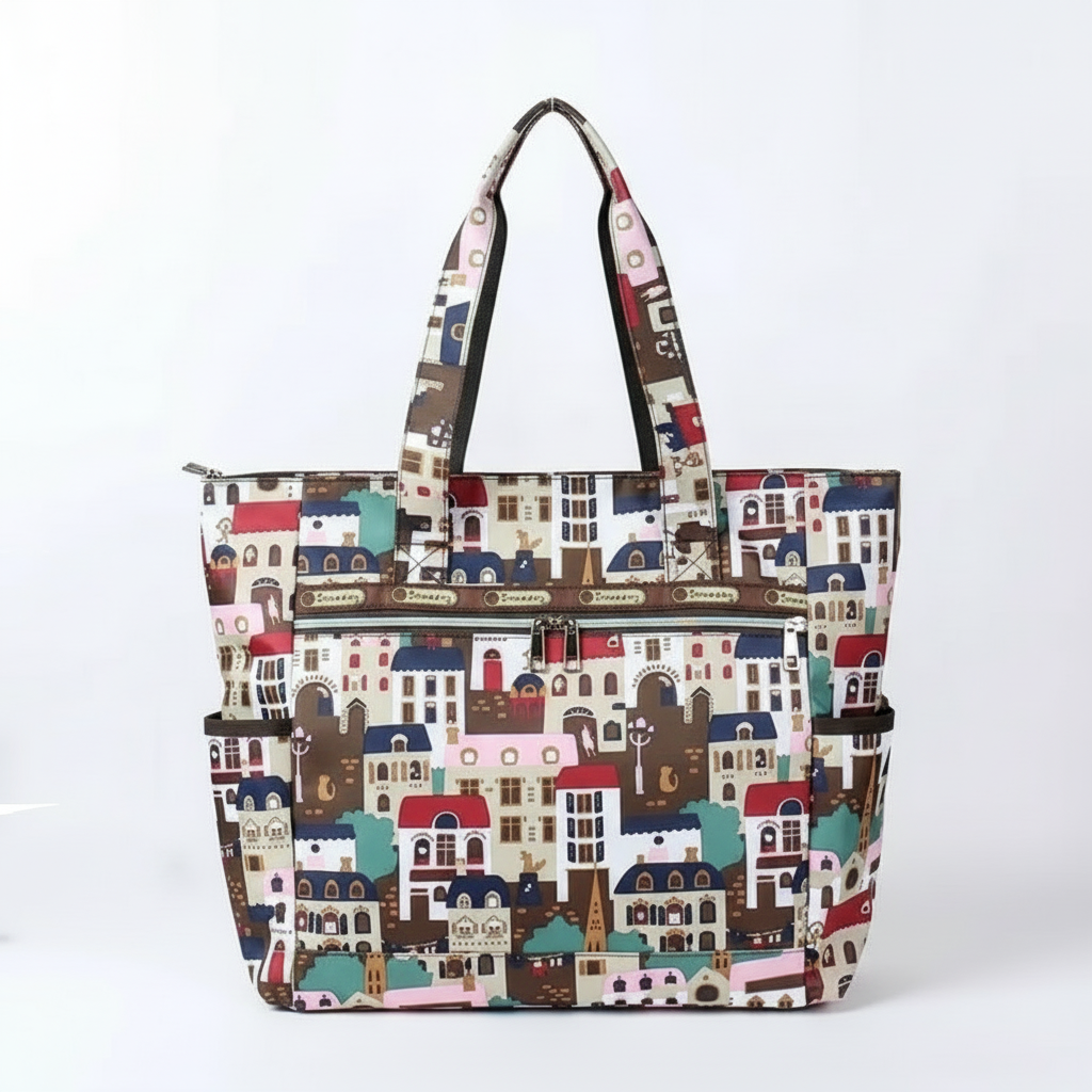 Tote bag with cityscape pattern
