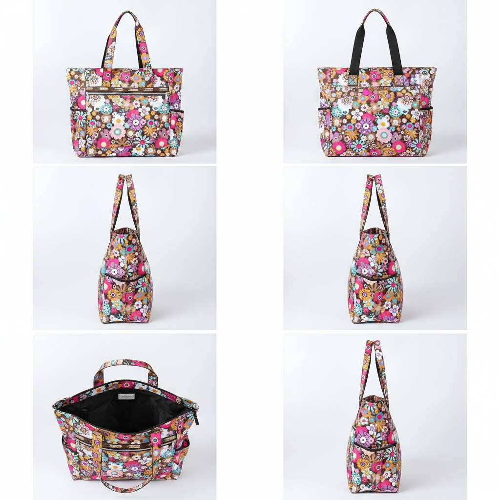 Floral Zipper Shoulder Bag Tote Bag Multi Pockets
