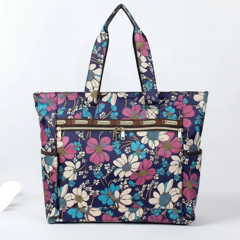 Floral Zipper Shoulder Bag Tote Bag Multi Pockets