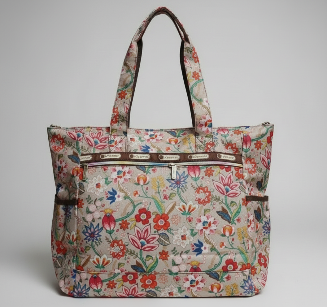 Floral Zipper Shoulder Bag Tote Bag Multi Pockets