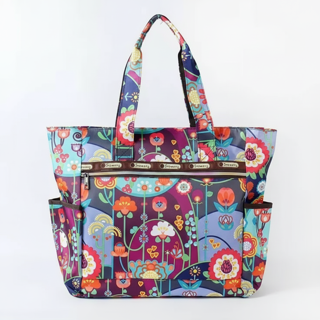 Colorful floral-patterned tote bag