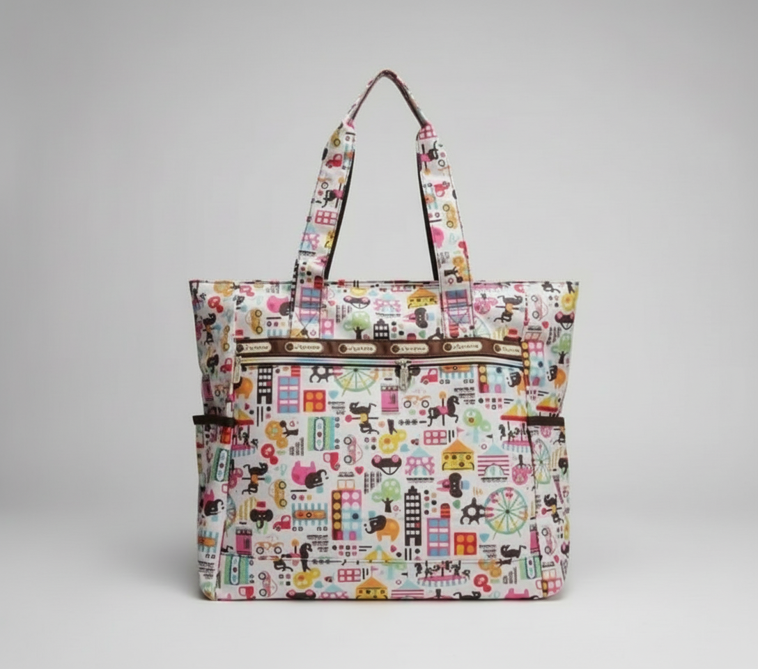 Multicolored patterned tote bag