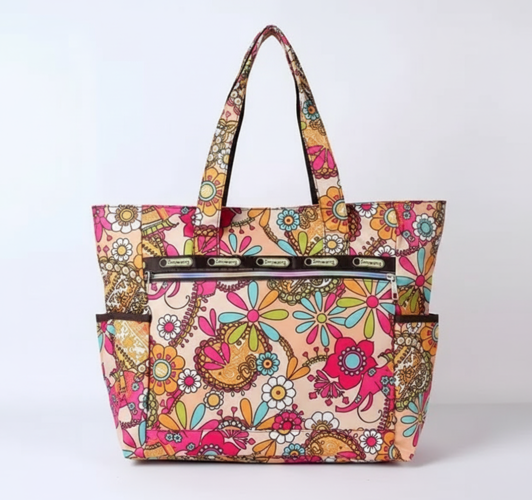 Colorful floral-patterned handbag